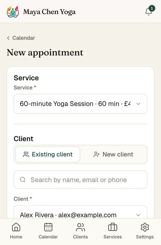 The New appointment form