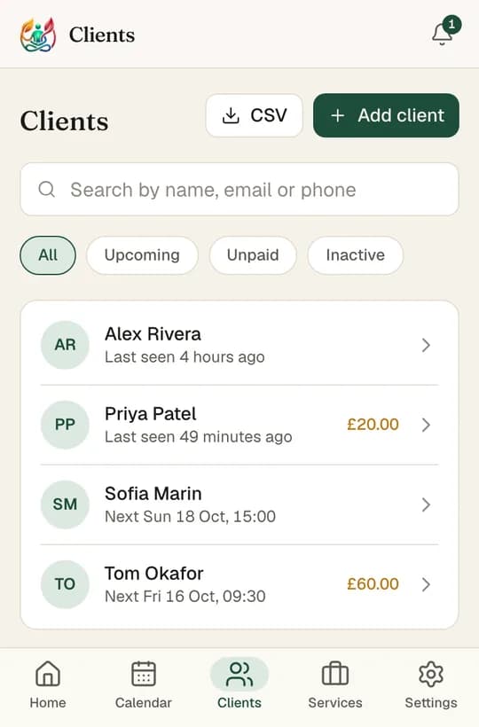 The Clients list