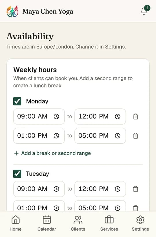 Weekly hours with a lunch break