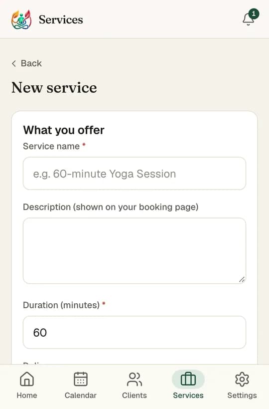 The New service form